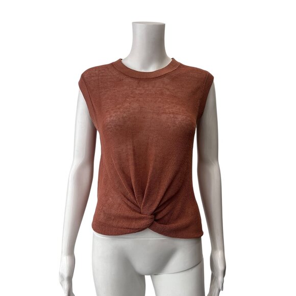 $330 Veronica Beard Brown Knit Kellen Twist Linen Sweater Tank Top size XS - Picture 2 of 9